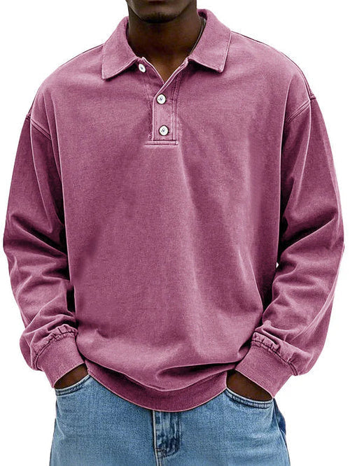 Stilvolles Herren Langarm Vintage-Shirt mit Polokragen und Rippbündchen. Perfekt für Herbst/Winter Freizeit.