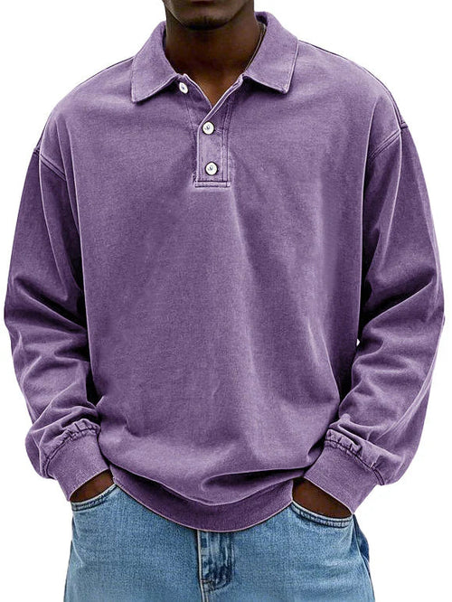 Trendiges Herren Langarmhemd, Vintage-Look, mit Polokragen und Rippbündchen. Must-have für moderne Männer.
