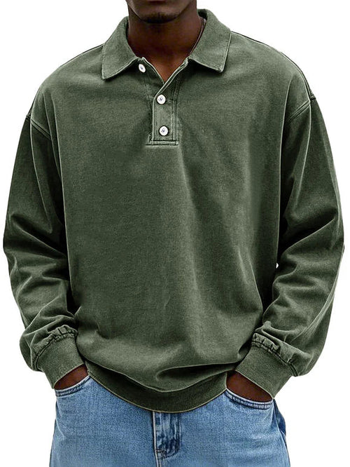 Modisches Herren Langarm-Shirt, Vintage-Optik, mit Polokragen und komfortablen Rippenbündchen. Smart-Casual.