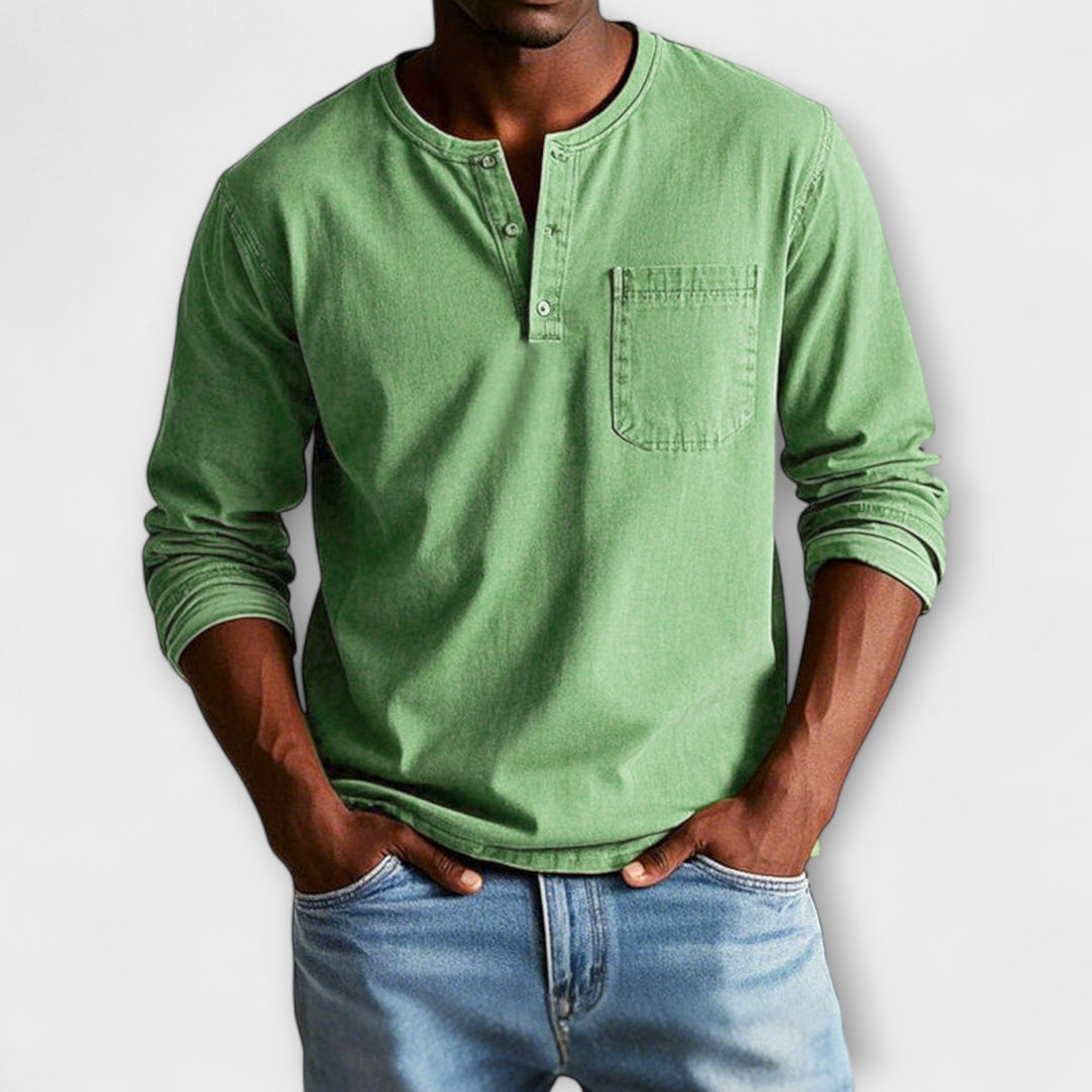 Stilvolles Herren Langarmhemd, modernes Design mit Knopfleiste für einen eleganten und bequemen Casual-Look.