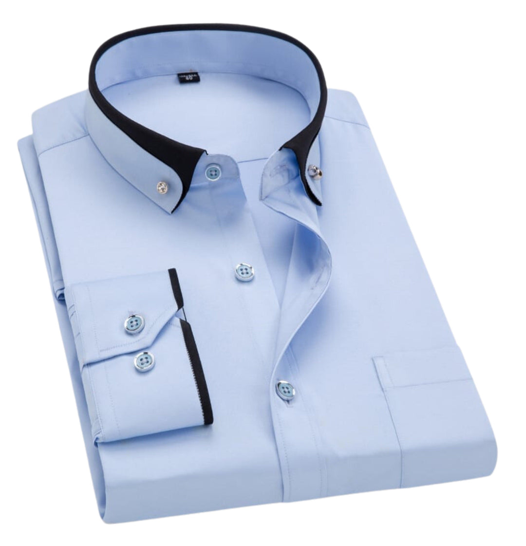 Detailansicht des Herren Langarmhemds: Klassischer Kragen & hochwertige Stoffqualität. Elegantes Businesshemd.