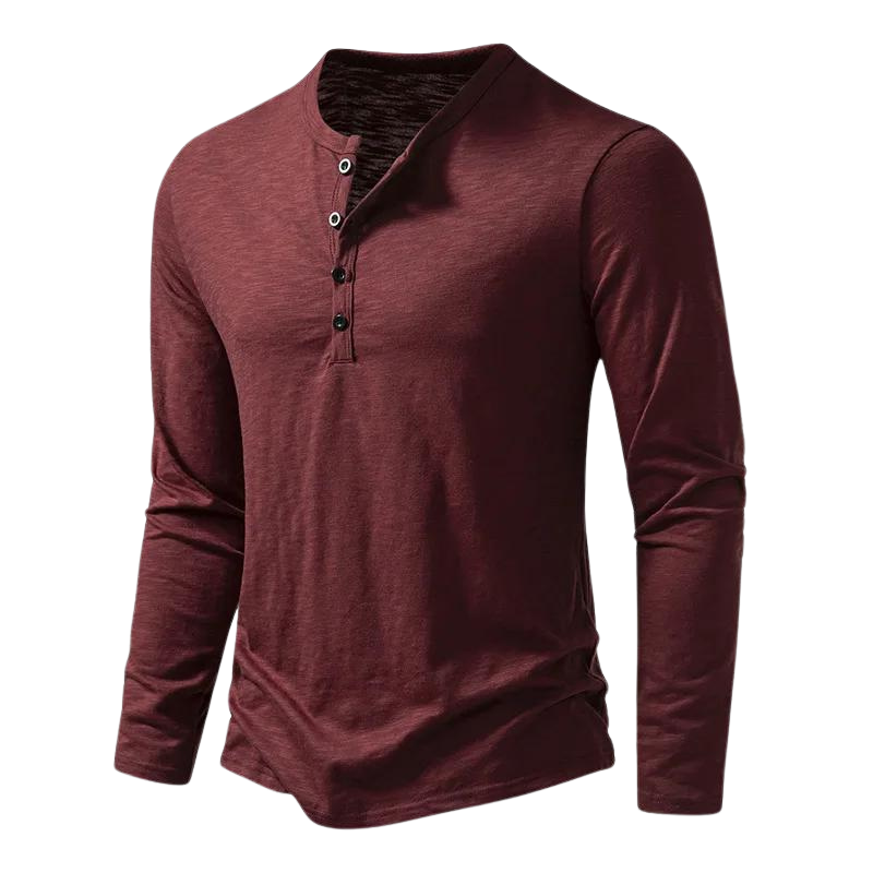 Rückenansicht eines grauen Herren Langarmshirts, zeigt den geraden Schnitt und das zeitlose Design.