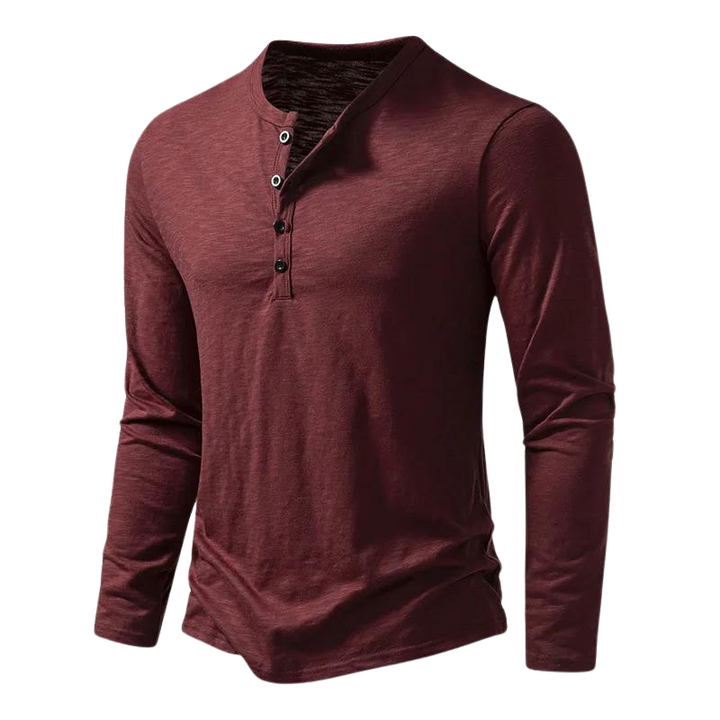 Rückenansicht eines grauen Herren Langarmshirts, zeigt den geraden Schnitt und das zeitlose Design.