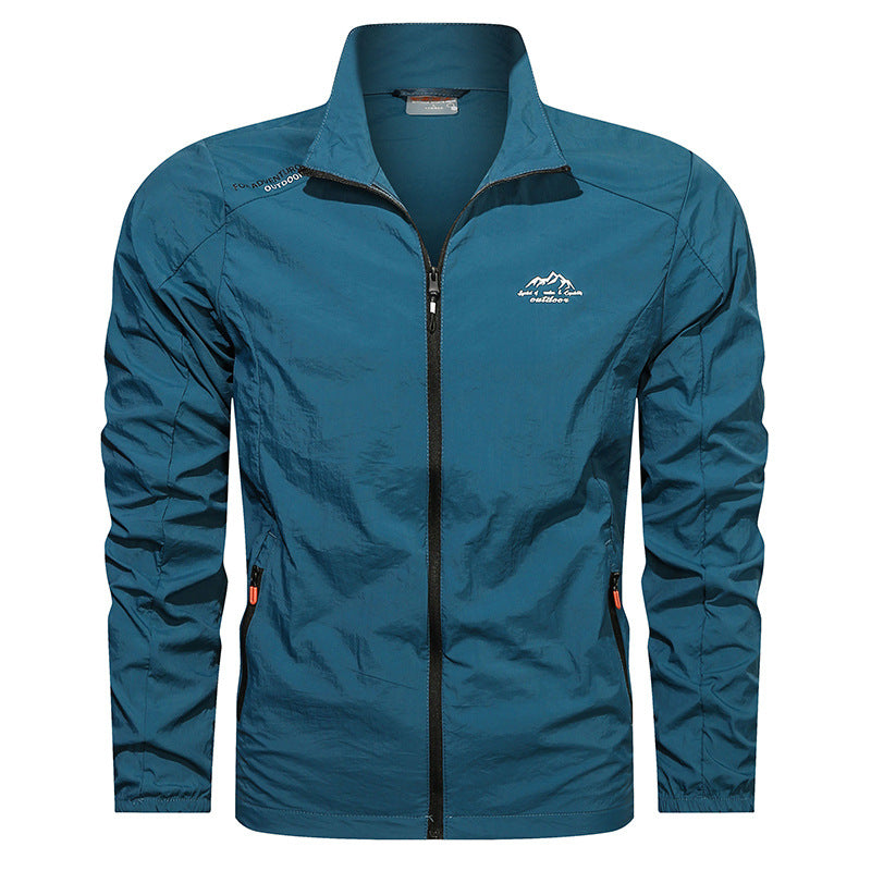 Männer Windbreaker mit Stehkragen, leichte Herbstjacke, schnelltrocknend & UV-Schutz für Sport & Freizeit.