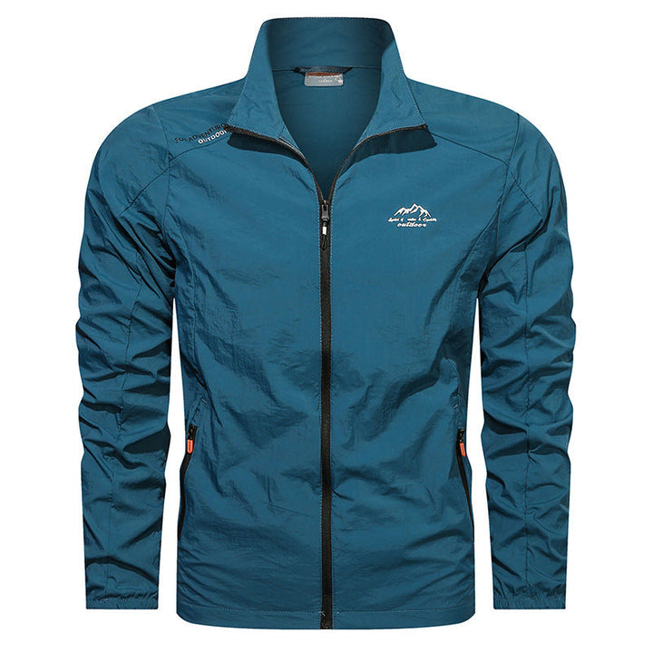 Männer Windbreaker mit Stehkragen, leichte Herbstjacke, schnelltrocknend & UV-Schutz für Sport & Freizeit.