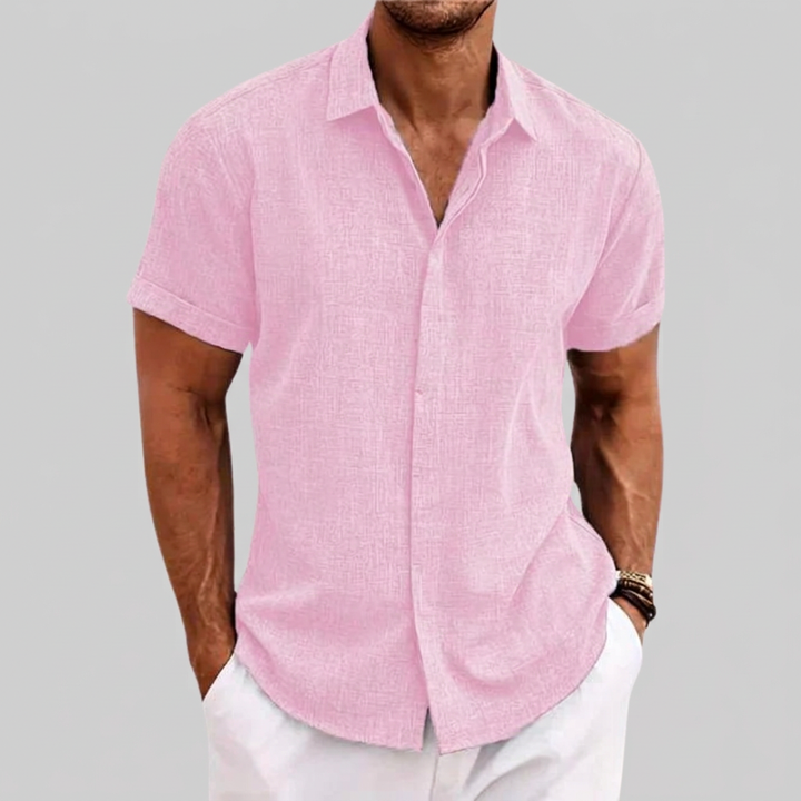 Casual Herren Kurzarm Leinenhemd in Beige, leicht und locker, perfekt für heiße Tage und Urlaub