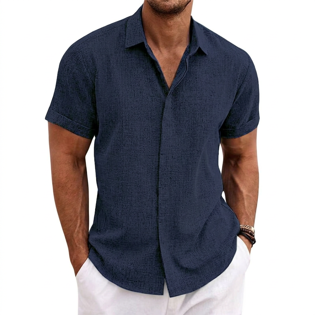 Herren Leinenhemd Sommer, kurzärmlig, weiß, luftig und bequem für Strand und Freizeit