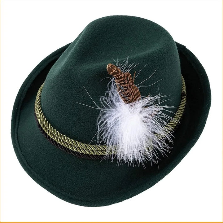 Stilvoller Herren Trachtenhut für Oktoberfest und Karneval, klassischer Fedora mit eleganter Feder, perfektes Accessoire.