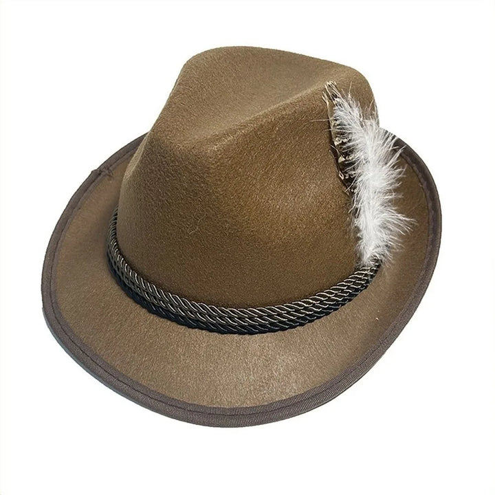 Bayerischer Herren Oktoberfest Fedora Hut mit Feder, authentisches Trachten-Accessoire für Festivals, Partys & Verkleidung.