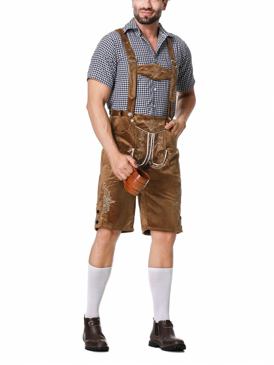 Festliches Herren Lederhosen Set, inklusive kariertem Hemd. Ideale Trachtenmode für den Herrn.
