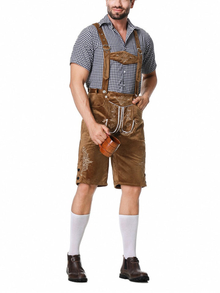 Festliches Herren Lederhosen Set, inklusive kariertem Hemd. Ideale Trachtenmode für den Herrn.