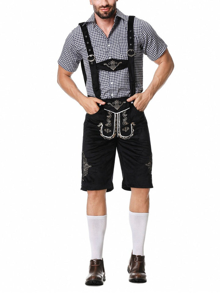 Detaillierte Ansicht der bestickten Herren Lederhose, Teil des Oktoberfest Trachten Sets.