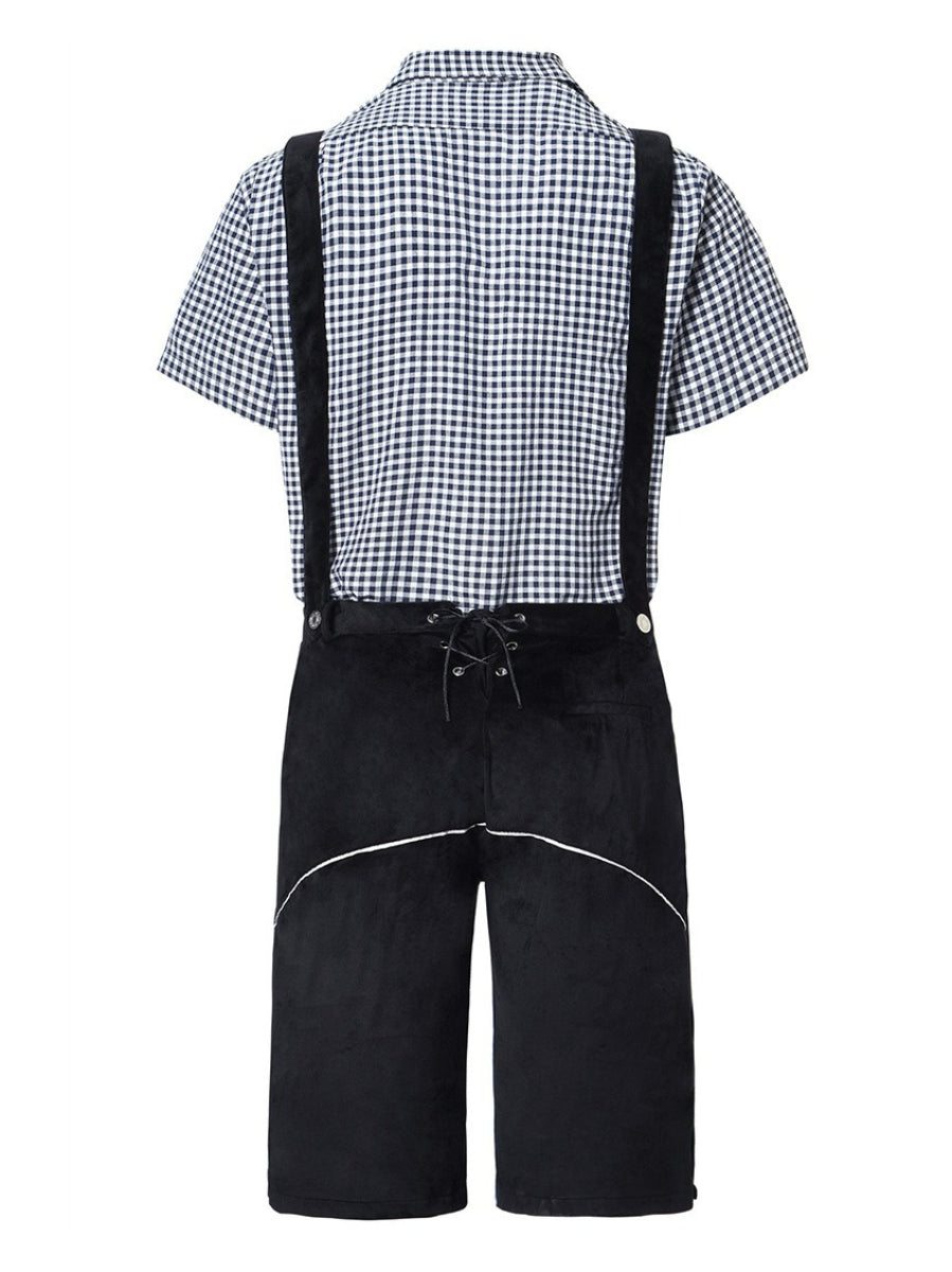 Herren Festtagsmode: Braune Lederhosen und kariertes Trachtenhemd, ein traditionelles Bierfest Outfit.