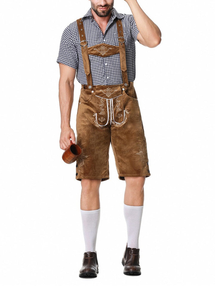 Komplettes Herren Trachten Outfit: Lederhosen, Hemd. Perfekt für das Oktoberfest und andere Feste.