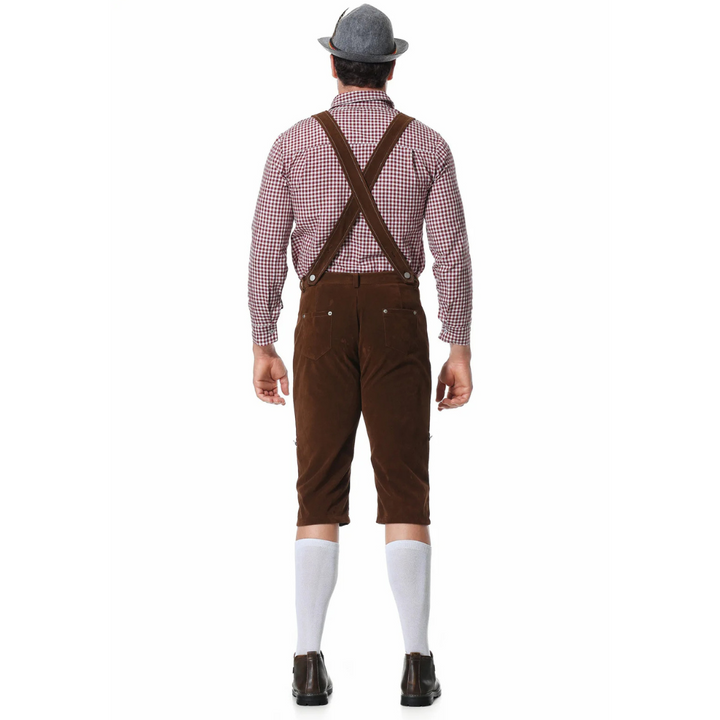 Hochwertiger Herren Trachten-Dreiteiler mit klassischer Lederhose, weißem Hemd und Krawatte.