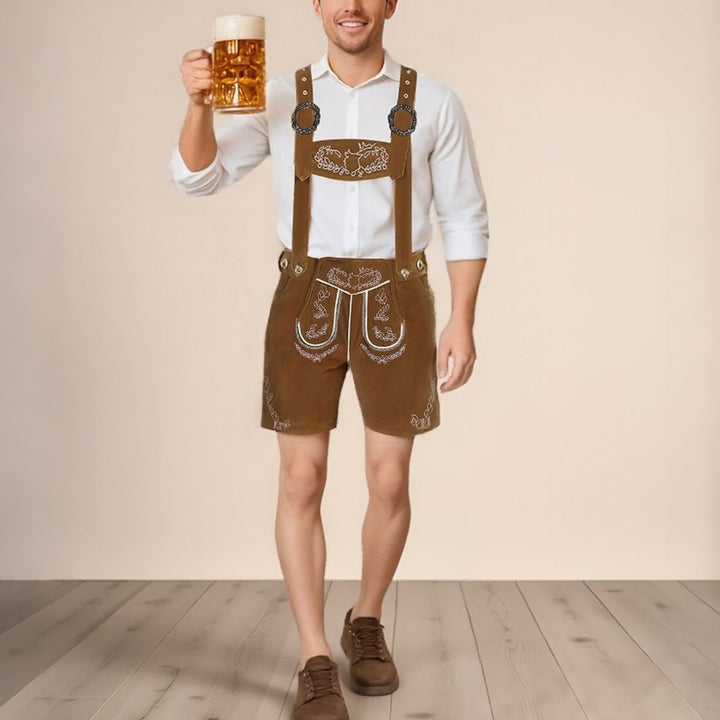 Herren Oktoberfest Trachtenhosen mit detailreicher Stickerei & verstellbaren Hosenträgern für die Wiesn.
