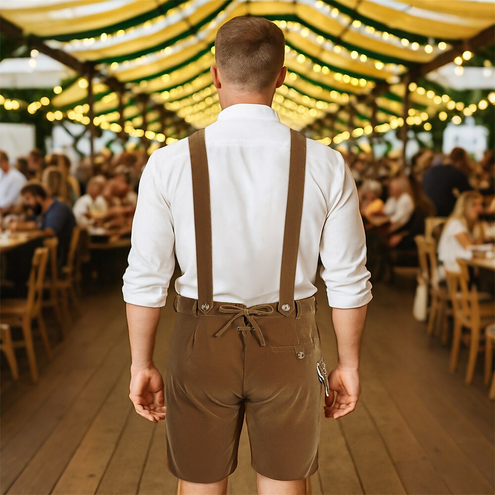 Authentische braune Herren Trachtenhosen aus hochwertigem Stoff mit traditioneller Stickerei für Oktoberfest Festmode.