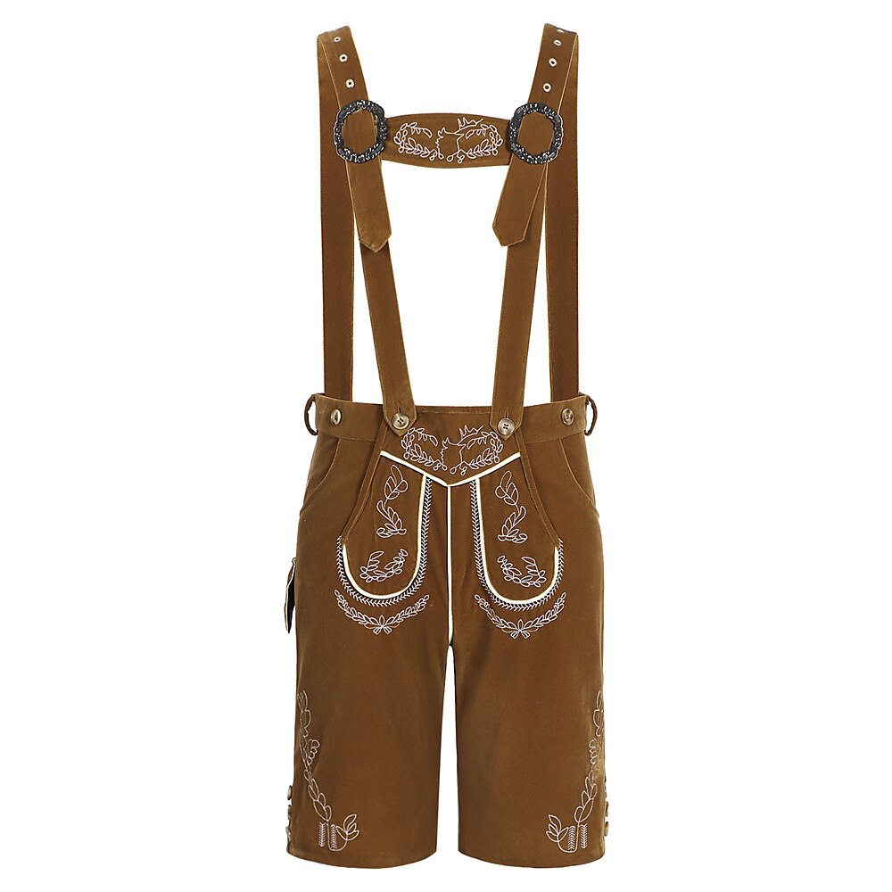 Traditionelle Herren Trachtenhosen mit besticktem Hosenlatz & verstellbaren Trägern, ideal für bayerische Volksfeste.