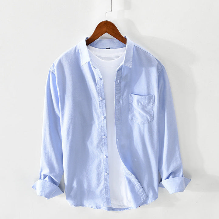 "Herren Oxford-Hemd Beige, klassisches Design, atmungsaktive Baumwolle, ideal für eleganten Stil, optimale Passform"