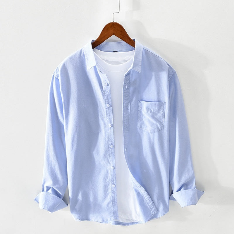 "Herren Oxford-Hemd Beige, klassisches Design, atmungsaktive Baumwolle, ideal für eleganten Stil, optimale Passform"