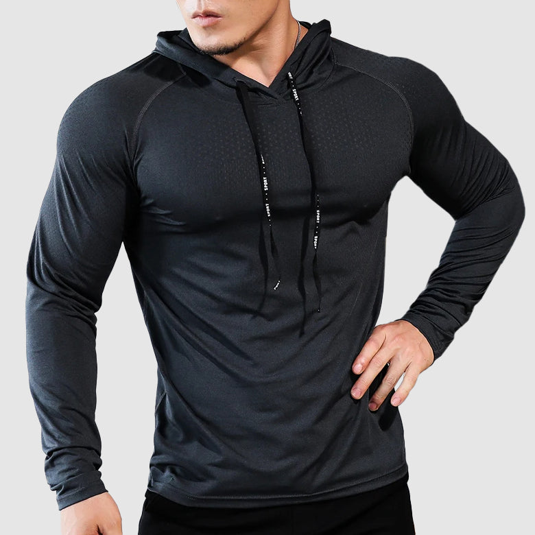 Vielseitiger Herren Performance Hoodie, Slim Fit. Schnelltrocknend & atmungsaktiv für Gym & Freizeit.