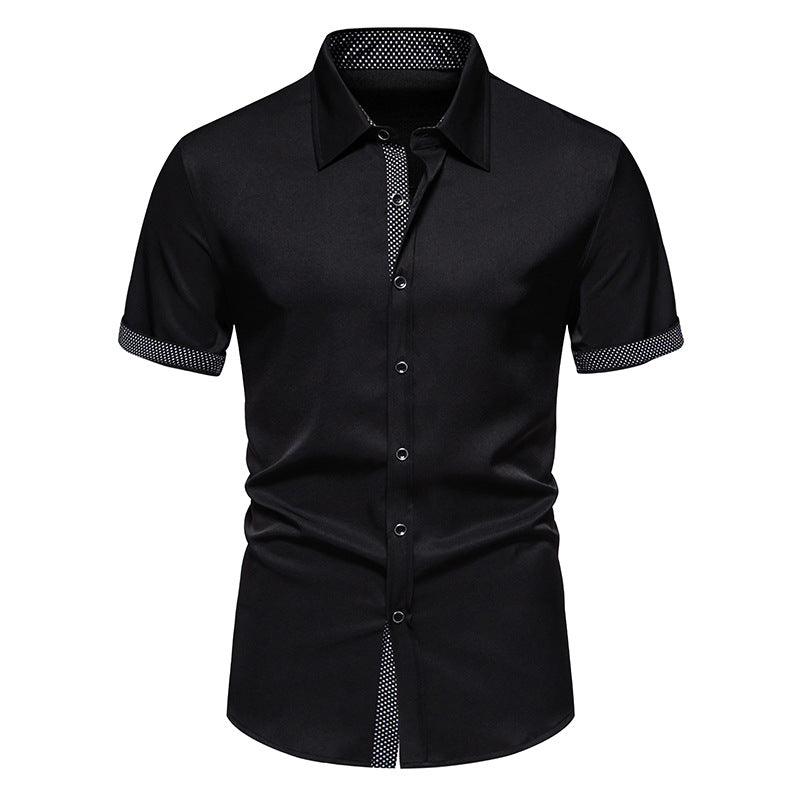 Atmungsaktives Herren Kurzarmhemd mit stilvollem Polka-Dot Muster; leichtes, weiß-schwarzes Freizeithemd für warme Tage.