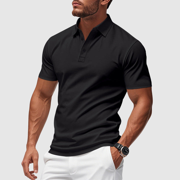 Schwarzes Herren-Poloshirt, sportlich & elegant. Bequemes Kurzarm-Shirt, perfekt für Freizeit & Büro.