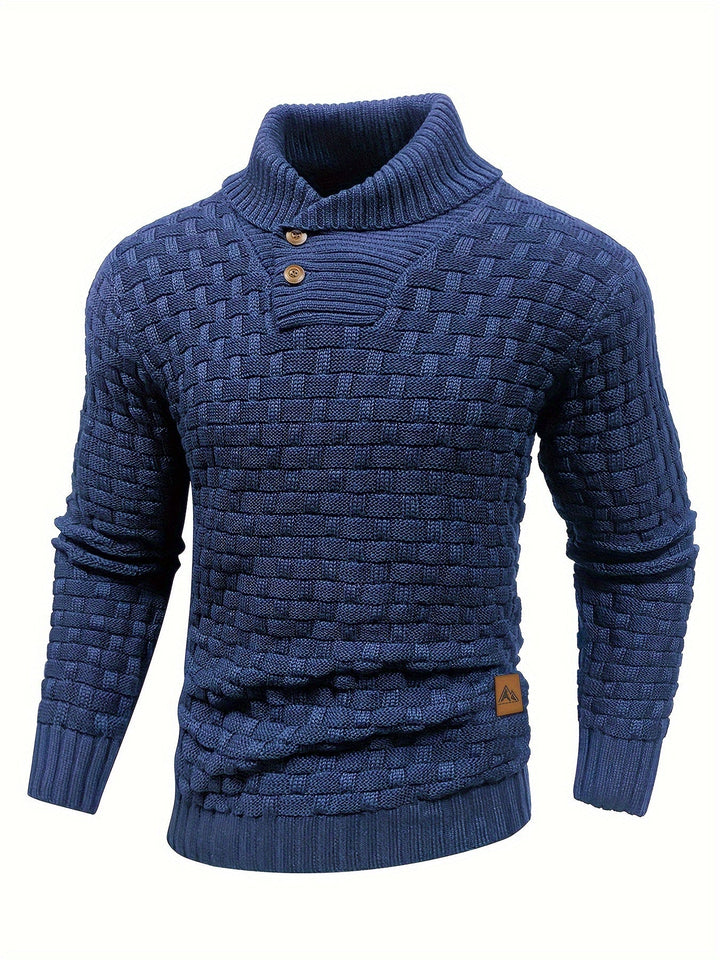 Bequemer Herren Strickpullover mit Waffelstruktur & modischem Schalkragen.