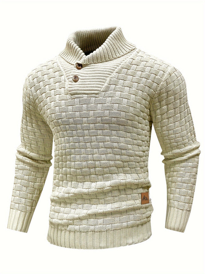 Lässiger Herren Pullover mit Waffelstruktur & Schalkragen für entspannte Winterlooks.