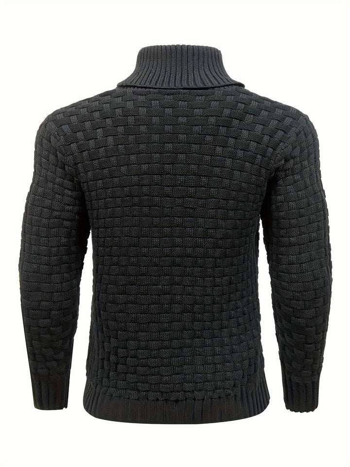 Herren Oberteil: Warmer Pullover mit Waffelstruktur & Schalkragen, perfekt für kühle Tage.