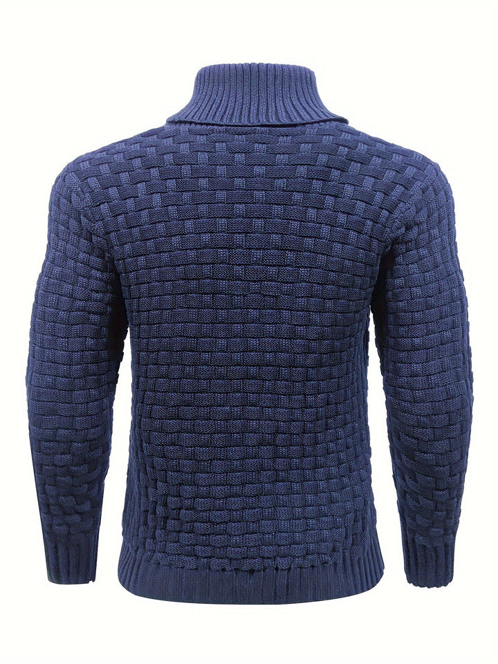 Stilvoller Herren Pullover mit Waffelstruktur, Schalkragen & hochwertigem Strickgewebe.