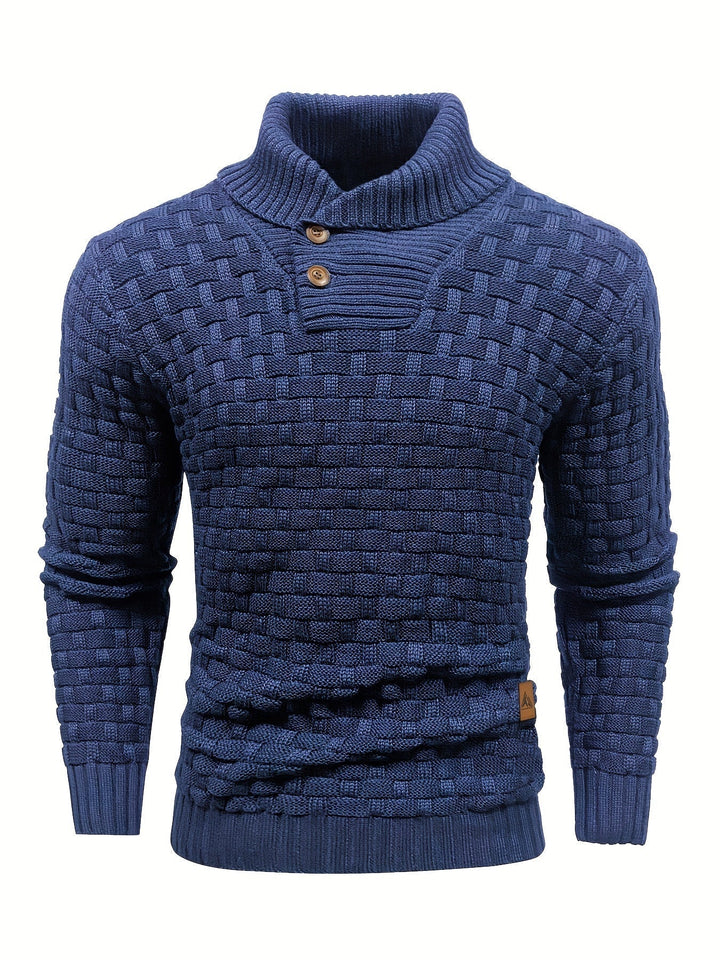 Lässiger Herren Strickpullover mit Schalkragen, Waffelstruktur & bequemem Sitz.