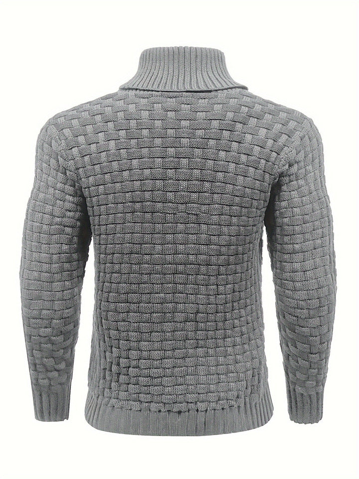 Komfortabler Herren Pullover mit Waffelstruktur, Schalkragen – ideal für Übergang & Winter.