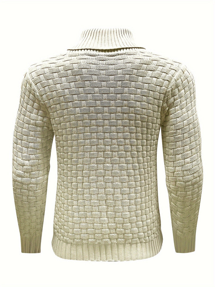 Moderner Herren Pullover mit Waffelstruktur, Schalkragen – stilvoll & warm zugleich.