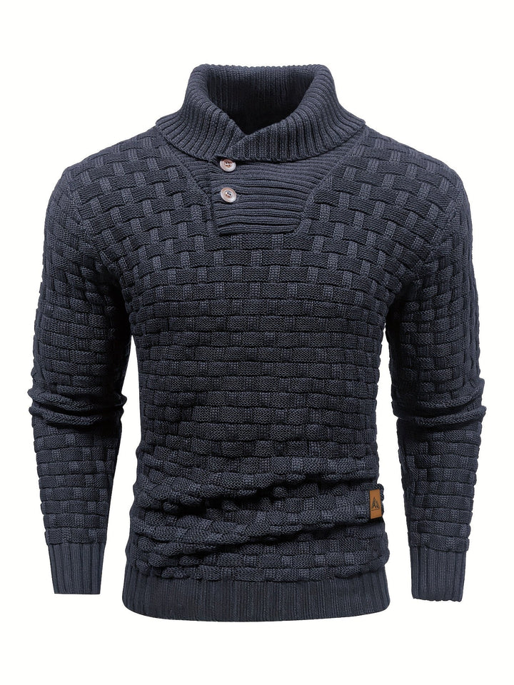 Stilvoller Herren Pullover mit Waffelstruktur, Schalkragen – ideal für Freizeit & Büro.