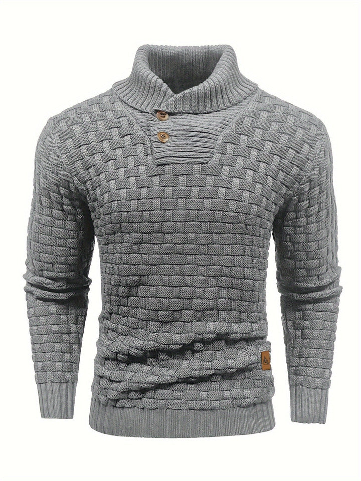 Moderner Herren Pullover mit Waffelstruktur, Schalkragen & weichem Strickgewebe.