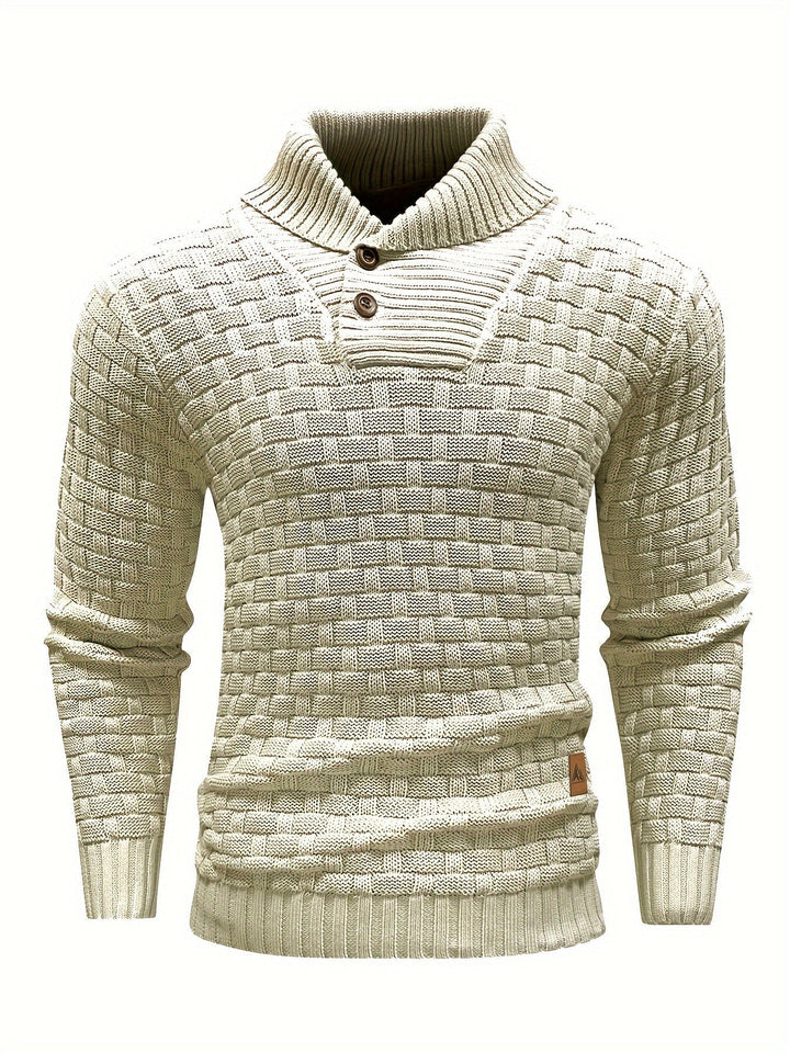 Eleganter Herren Strickpullover mit Schalkragen, Waffelstruktur – perfekt für kalte Tage.