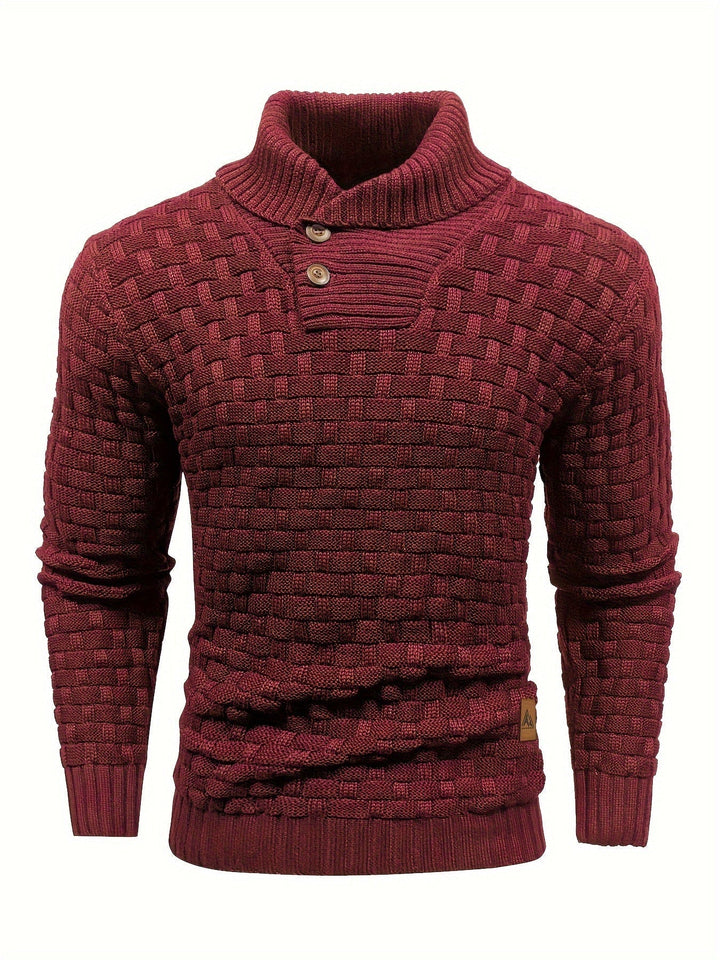 Herren Oberteil: Waffelstruktur Pullover mit Schalkragen, warm & lässig für den Winter.