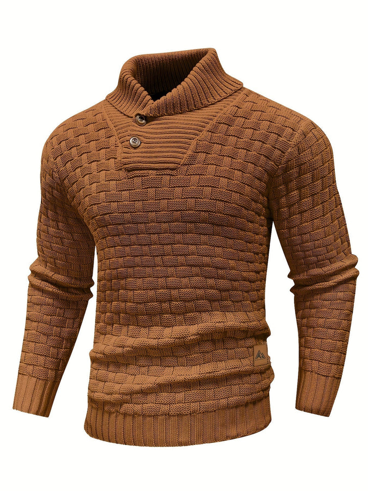 Warmer Herren Pullover mit Waffelstruktur, Schalkragen & hohem Tragekomfort.