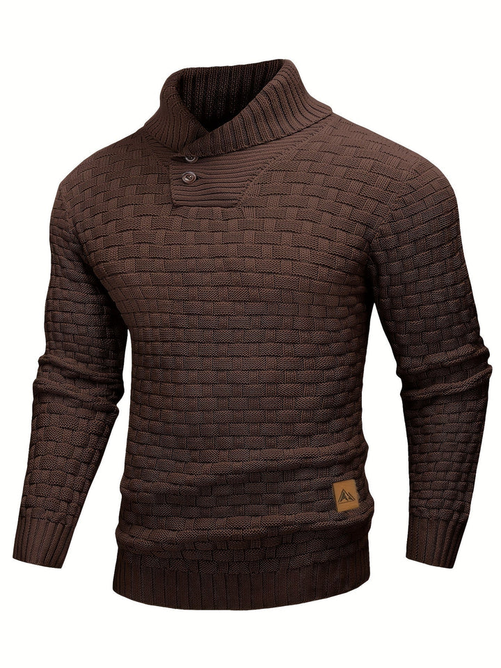 Trendiger Herren Winterpullover mit feiner Waffelstruktur & edlem Schalkragen-Design.