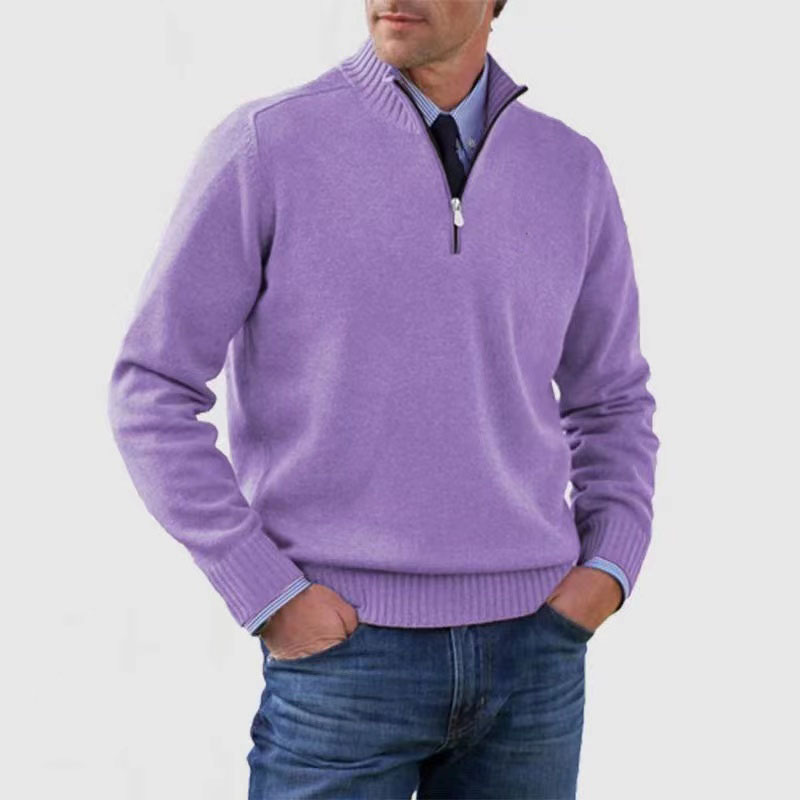 Herren Pullover mit Halbreißverschluss, Rückansicht. Glatte Passform, bequem für Business & Freizeit.