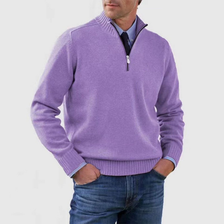 Herren Pullover mit Halbreißverschluss, Rückansicht. Glatte Passform, bequem für Business & Freizeit.