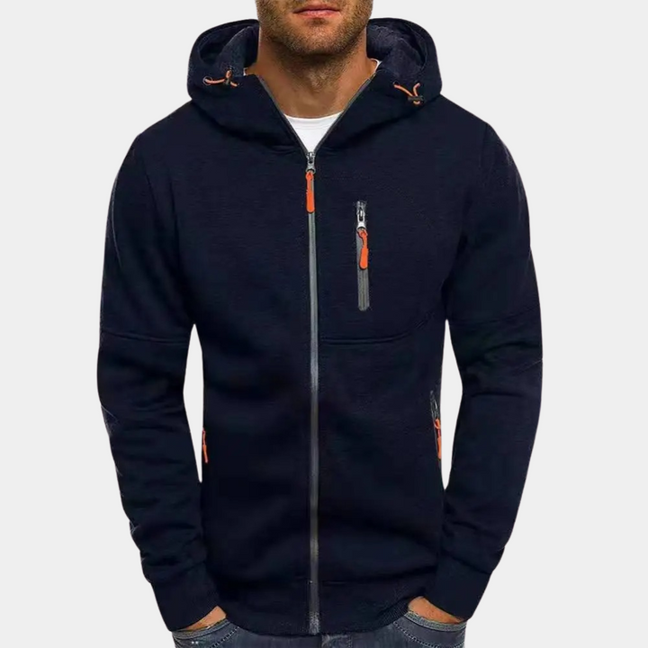 Heller graumelierter Herren Reißverschluss-Hoodie. Komfortable & lässige Freizeitmode für Männer.
