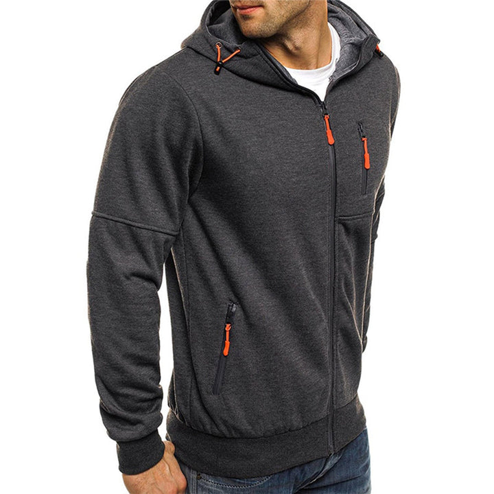 Dunkelblauer Herren Reißverschluss-Hoodie, weich & atmungsaktiv. Vielseitiges Basic Herrenoberteil.