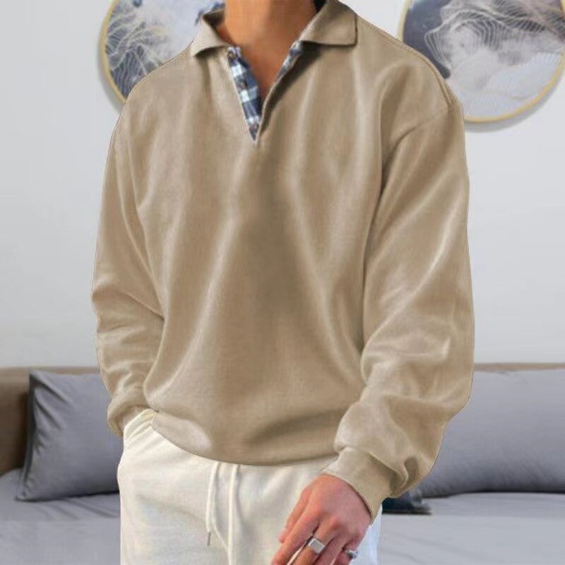 Herren Relaxed Fit Polo-Sweatshirt aus weichem Stoff; eleganter Komfort für Herren im Alltag.