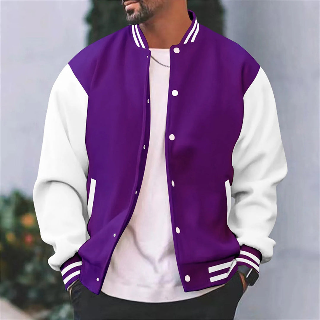 Klassische Herren College-Jacke mit Kontrastärmeln; bequeme Retro-Bomberjacke für einen coolen Freizeit-Look.