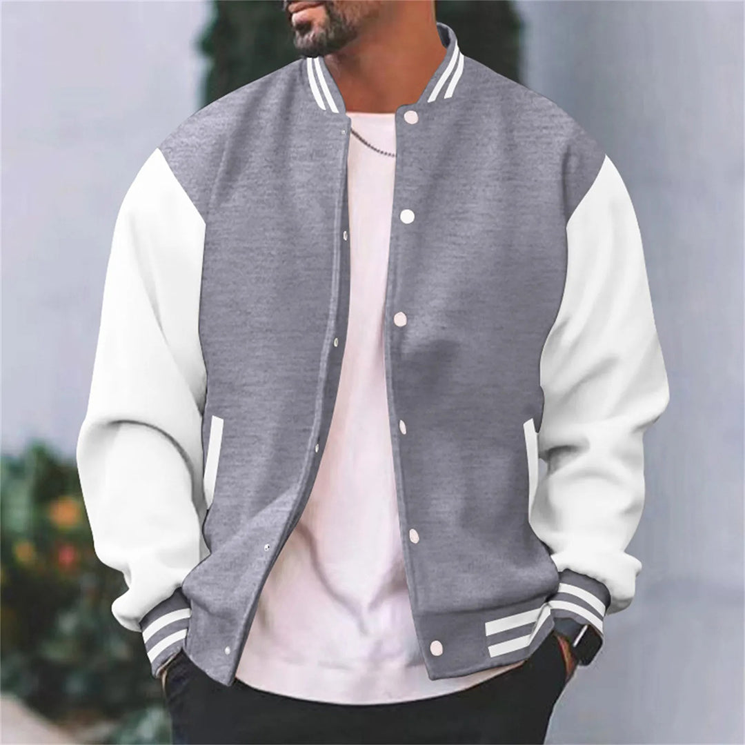 Herren Retro-Bomberjacke mit Druckknöpfen und Stehkragen; vielseitige Varsity-Jacke für den Übergang.