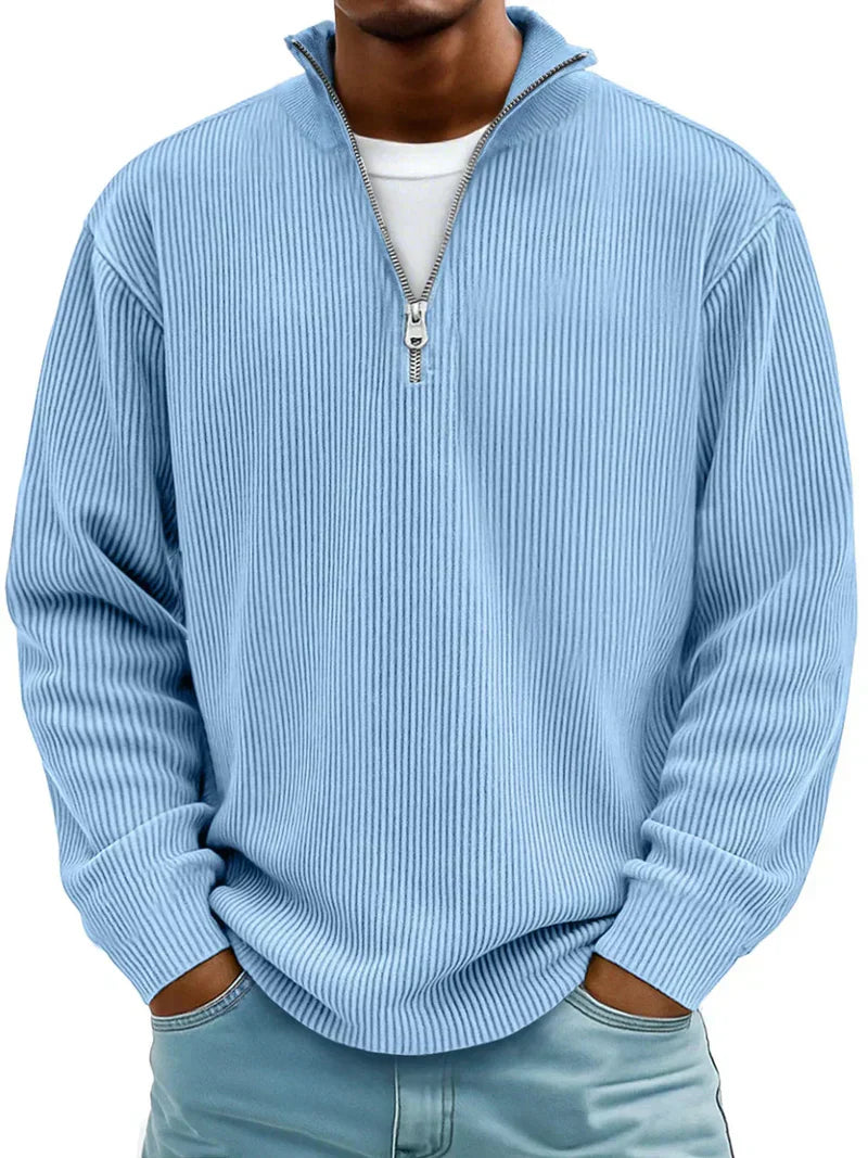 Herren Rippstrick Pullover mit Halb-Reißverschluss in Regular Fit für eleganten Alltagslook und Wintermode.