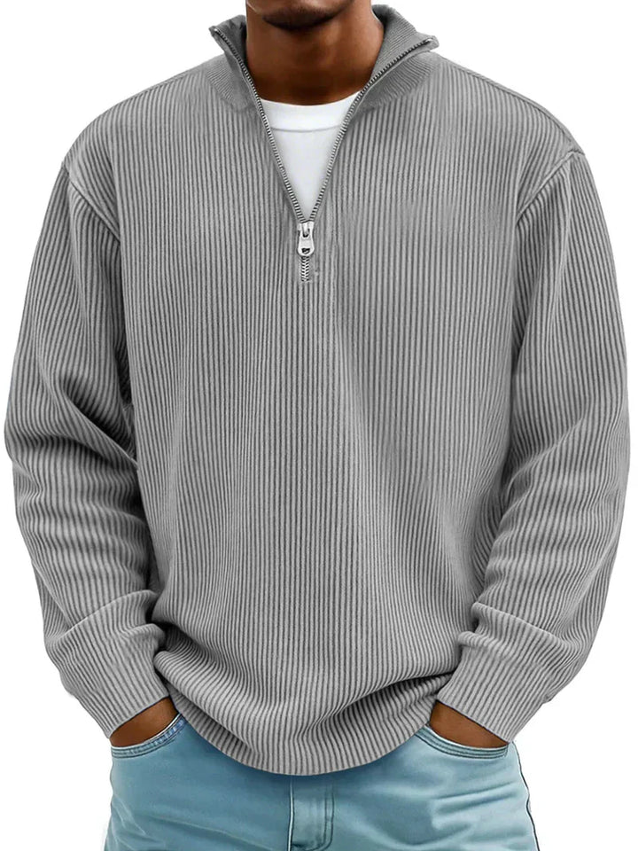 Eleganter Herren Halb-Reißverschluss Strickpullover aus Rippstrick, ideal für Freizeit und Lagenlook im Winter.