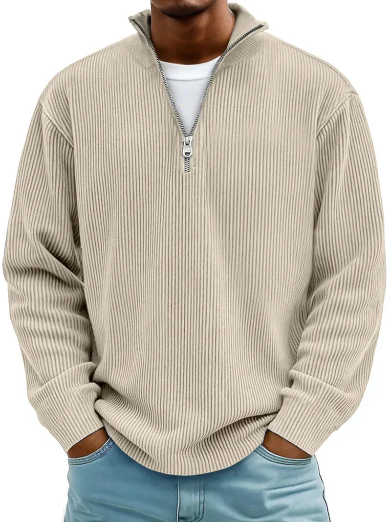 Klassischer Herren Regular Fit Pullover mit Half-Zip, Rippstrick-Textur, perfekt als Winterpullover oder Basic.